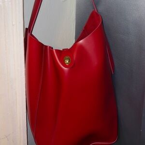 Elegant Red Leather Tote Bag